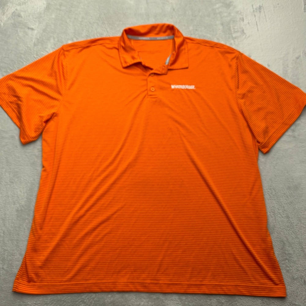 Whataburger Polo Shirt Mens 3XL Orange Striped Short Sleeve Performance Logo